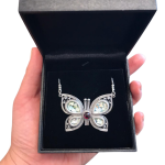 Silver Butterfly Necklace with Roman Glass & Red Garnet