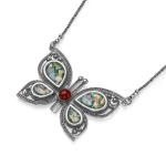 Silver Butterfly Necklace with Roman Glass & Red Garnet