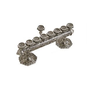 Silver Filigree Log Menorah