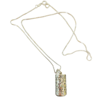 Sterling Silver Star of David Mezuzah Pendant Necklace with Garnet and Chrysoberyl Stones