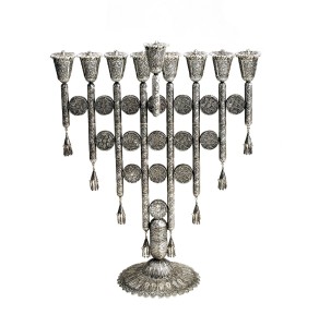 Sterling Silver Menorah with Filigree Discs