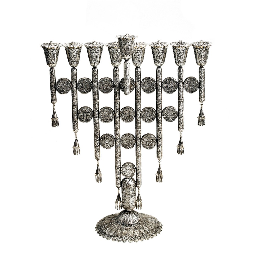 Sterling Silver Menorah with Filigree Discs