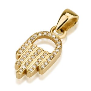 Hamsa Thick Pendant in 18k Gold and Diamonds - Small