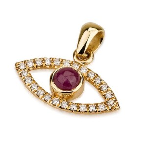 18k Gold Diamond and Ruby Evil Eye Pendant