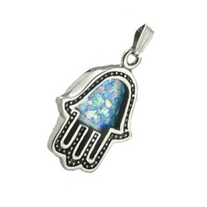 Sterling Silver Roman Glass Hamsa Pendant