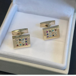14k Yellow Gold Hoshen Cufflinks with 12 Gemstones