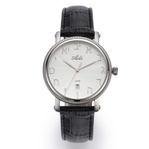35 mm Date Black Leather Strap Watch Bezel Detailing