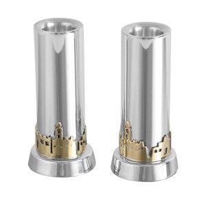 Sterling Silver and Brass Jerusalem of Gold Candlesticks