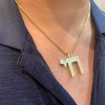 14K Yellow Gold Men’s Chai Pendant with Western Wall