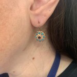 14K Rose Gold Vintage Style Flower Earrings with Garnet and Turquoise