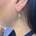 14K Rose Gold Vintage Style Flower Earrings with Garnet and Turquoise
