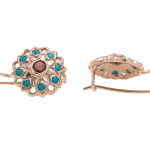 14K Rose Gold Vintage Style Flower Earrings with Garnet and Turquoise
