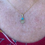 14K Gold Turquoise Filigree Mini Hamsa Pendant