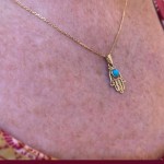 14K Gold Turquoise Filigree Mini Hamsa Pendant
