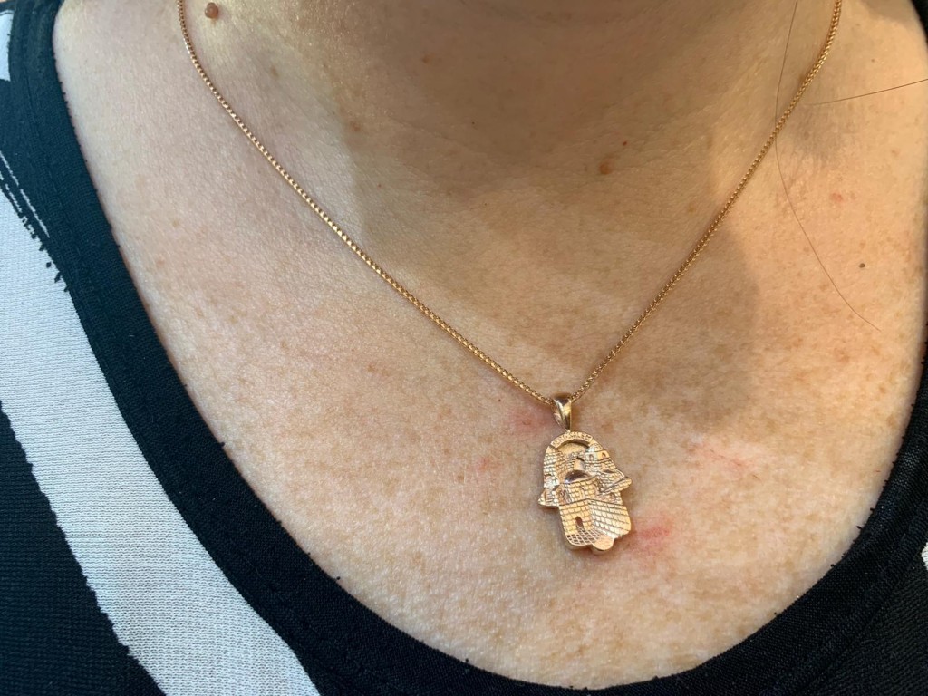 14k Gold 3D Old City Jerusalem Hamsa Thick Pendant
