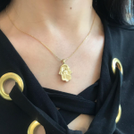 14k Gold 3D Old City Jerusalem Hamsa Thick Pendant