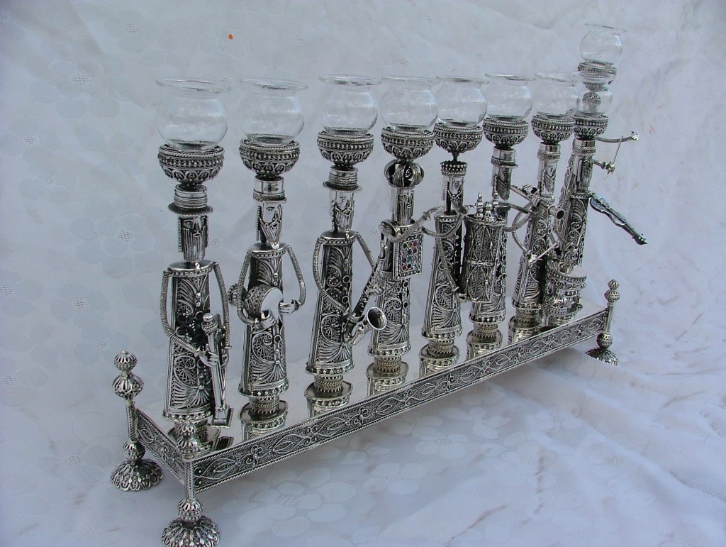 Silver Menorah with Klezmer Musicians – Large Size