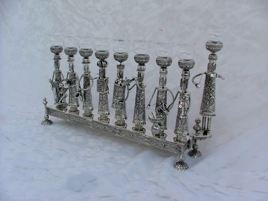 Silver Menorah with Klezmer Musicians – Large Size