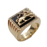 Lion of Judah Ring – Bob Marley Style 14K Yellow Gold Diamond Onyx