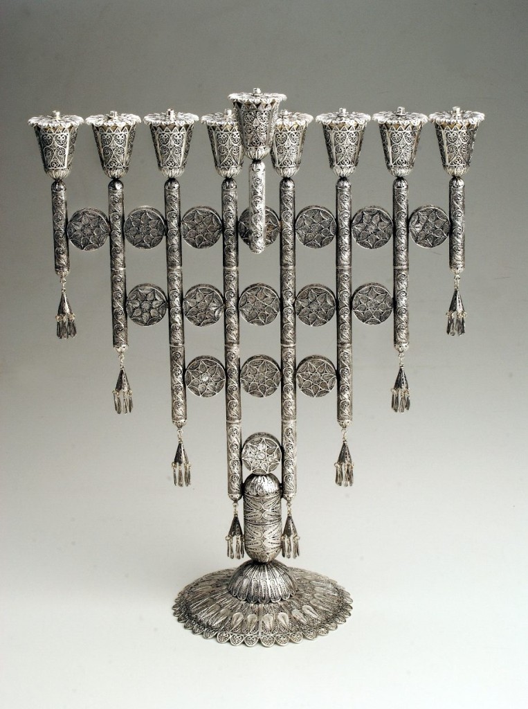 Sterling Silver Menorah with Filigree Discs