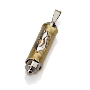 Mezuzah Shin Symbol Pendant in 14k Dual Tone Gold