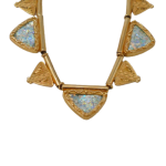 Triangular Roman Glass Filigree Ethnic 14k Gold Necklace