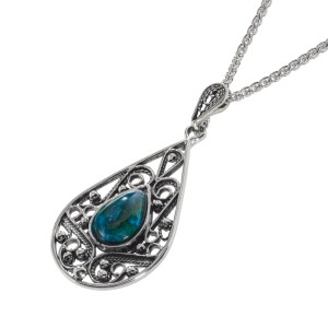 Eilat Stone Silver Necklace - Yemenite Pear Shaped