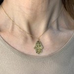 Shema Yisrael Hamsa Pendant in 14k Gold with Diamond-Cut finish