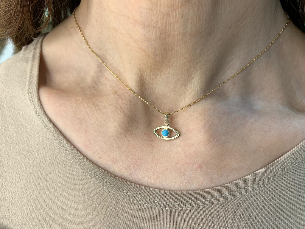 14k Gold Turquoise Evil Eye Pendant