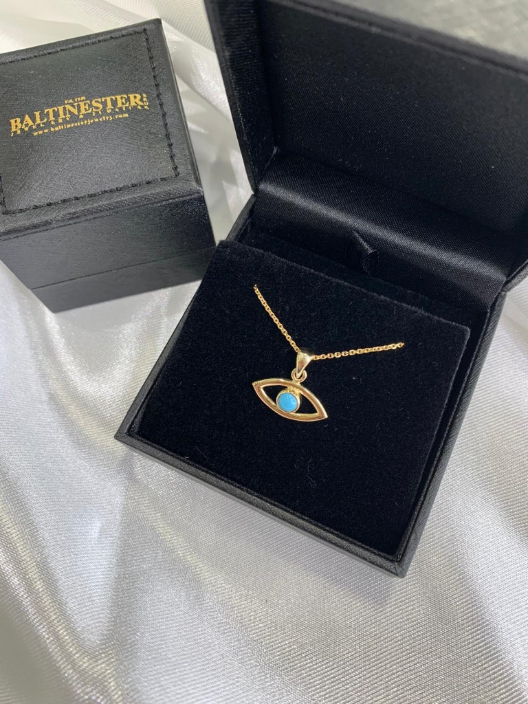 14k Gold Turquoise Evil Eye Pendant