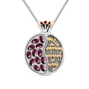 Silver and Gold Ani L'dodi Pomegranate Necklace with Red Garnets