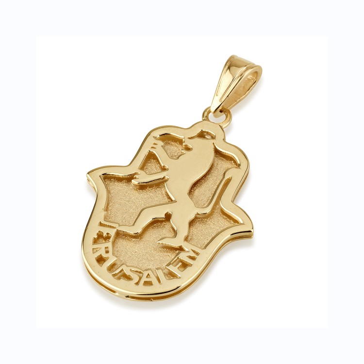 Lion of Judah Hamsa Pendant in 14K Gold