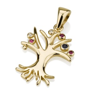 Tree of Life Rubies Diamonds Sapphires 14k Gold Pendant