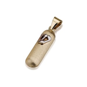Mezuzah Pendant Embossed Shin 14k Yellow Gold Matte Minimalist