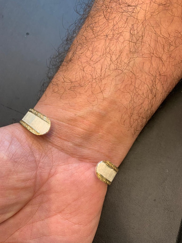 14k Gold and Silver Cuff Bracelet With Shema Yisrael