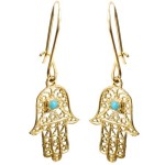14k Gold Hamsa Earrings with Turquoise