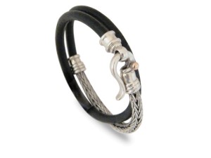 Braided Silver and Black Leather Bracelet