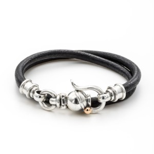 Double Strand Black Leather & Silver Bracelet