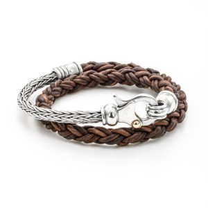 Leather and Sterling Silver Bracelet for Men