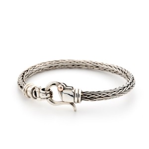Braided Silver Bracelet For Men With 9k Gold Dot