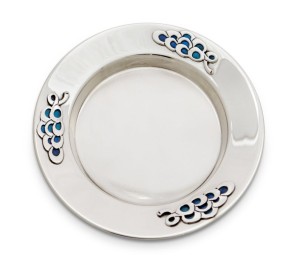 Sterling Silver Enamel Grapes Kiddush Plate