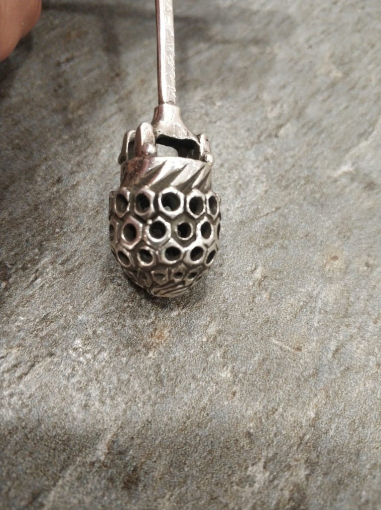 Sterling Silver Honey Spoon HoneyComb Design