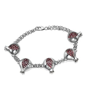 Sterling Silver Garnet Pomegranates Chain Link Bracelet