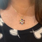 14k Gold and Diamond Multicolored Star of David Pendant