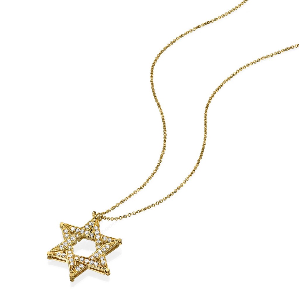 14k Gold Diamond Expandable Star of David Butterfly Necklace
