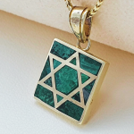 Eilat Stone Star of David Square Pendant in 14K Gold