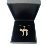 Diamond Studded Chai Pendant in 14K Gold – Large