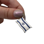 Israel Flag Pendant in 14K White Gold and Blue Enamel