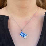 Israel Flag Pendant in 14K White Gold and Blue Enamel