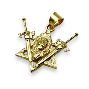 Two Swords Lion of Judah and Star of David Pendant in 14K Gold - Small